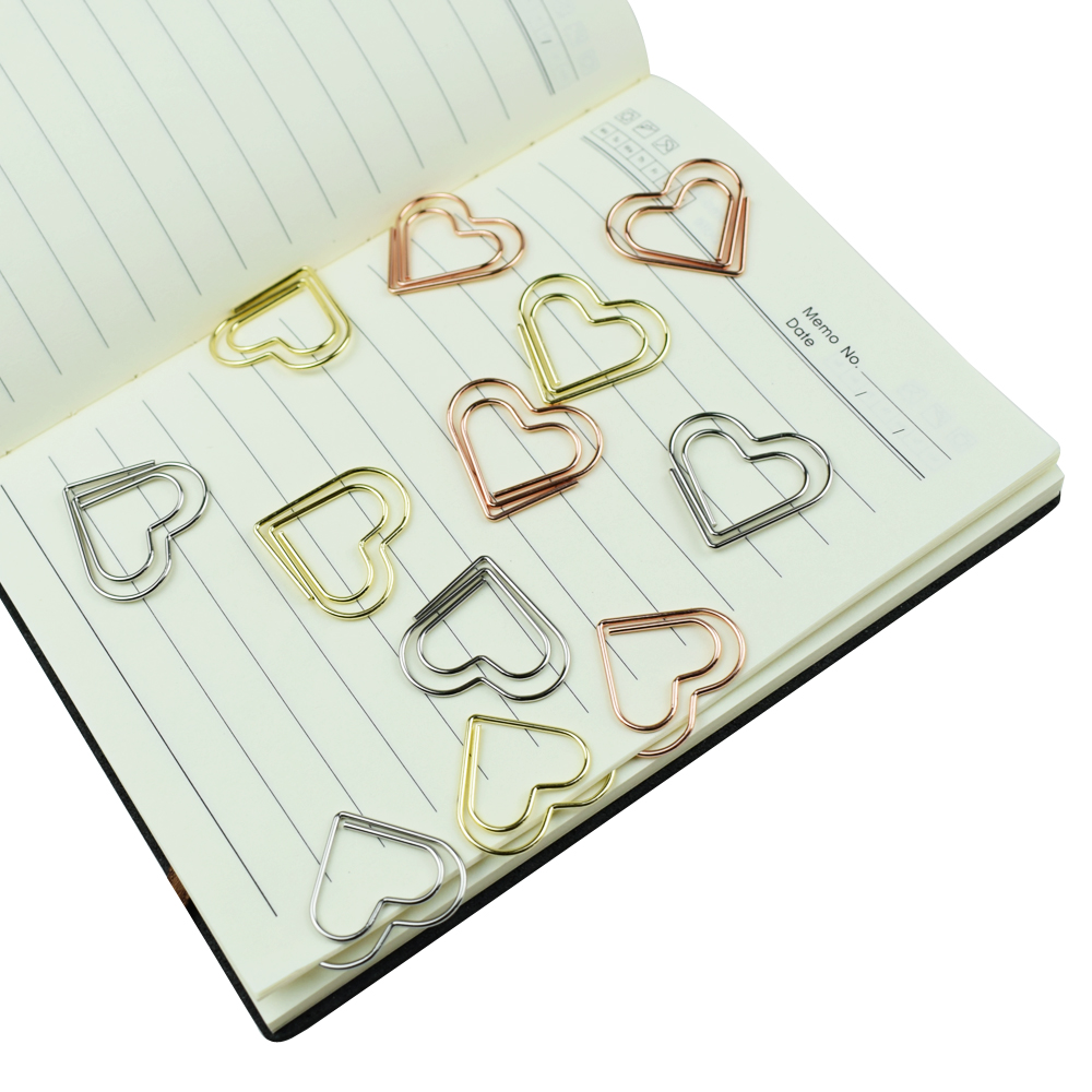 Binder Clip Assorted - 12個セット ハート型ペーパークリップ カラフルバインダー 愛情のメッセージ、ジャーナル、DIYクラフト、学校用品、オフィス整理、パーティーの記念品に