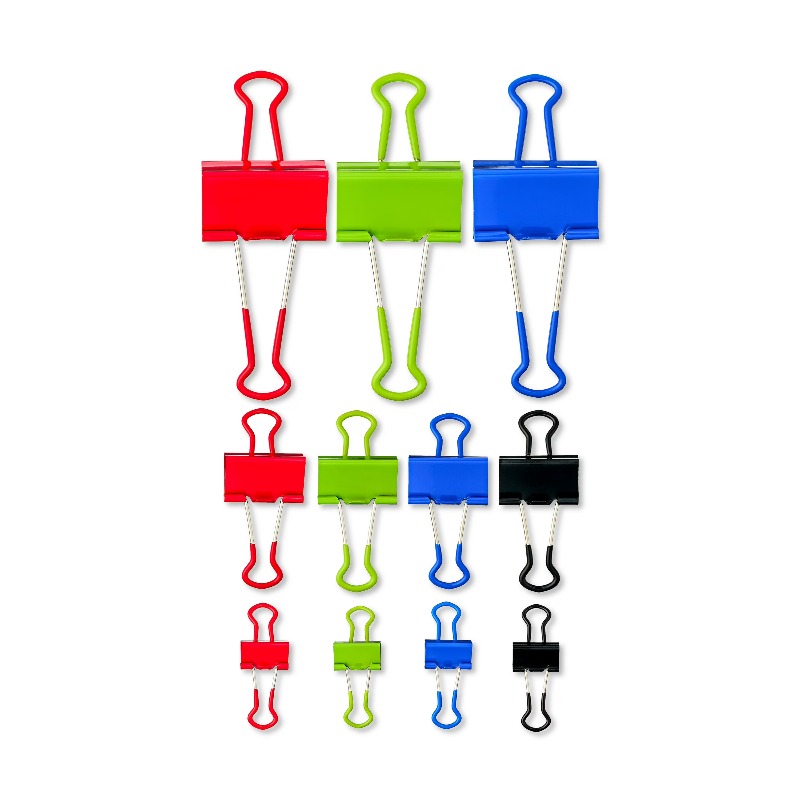 Binder Clip Assorted - グリップバインダークリップ、各種カラーとサイズ、24個入り