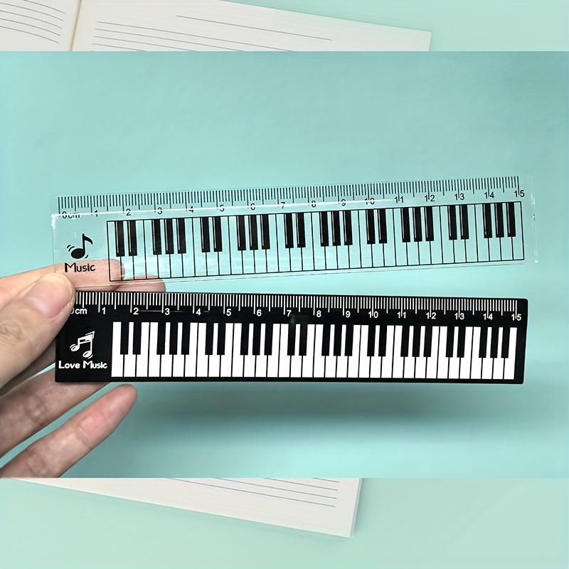Ruler Set Transparent - 2 ピース/セット 15 センチメートルピアノキーボードパターン定規透明黒センチメートルスケール学生新学期文具