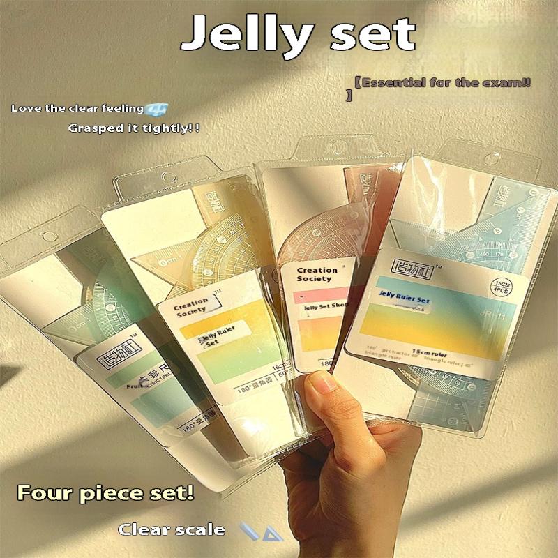 Ruler Set Transparent - 4 ピース/セット 15 センチメートルゼリー定規セット肥厚測定文具セット正方形透明測定定規学生ギフト