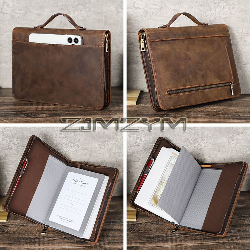 Stationery Supply Business - レトロレザーノートブックカバーケース手作りジッパーハンドヘルドレザーカバーオフィス学用品ビジネス文具