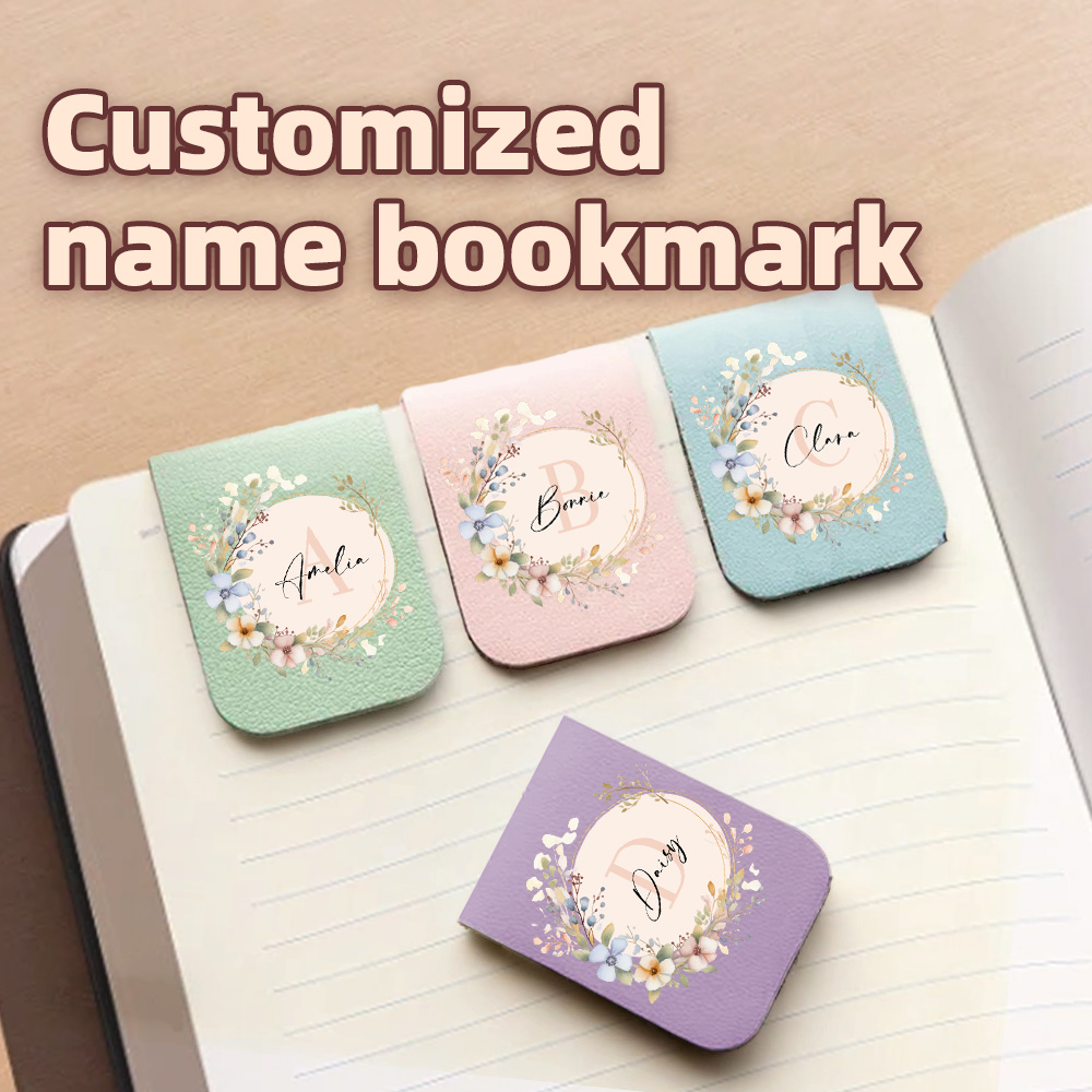 Bookmark Magnetic Clip - 1個の名前入りブックマーク（ミラー付きリース）、カスタムレザーミラー付きリースブックマーク、パーソナライズされたマグネットブックマーク