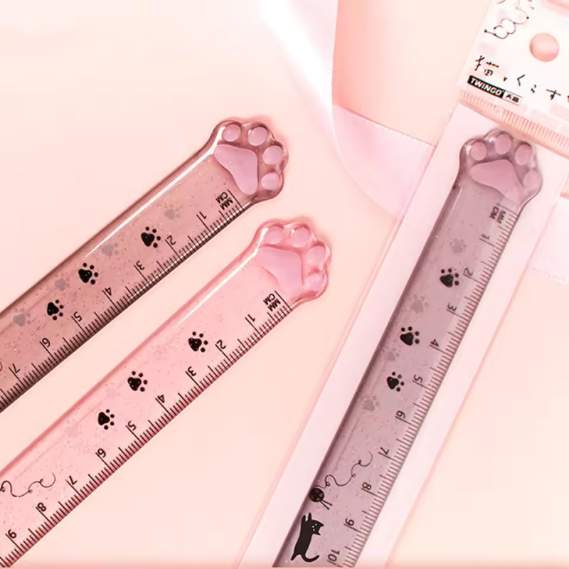 Ruler Set Transparent - 1 個猫の足デザイン定規測定描画機能透明プラスチック定規学生オフィス文具用品