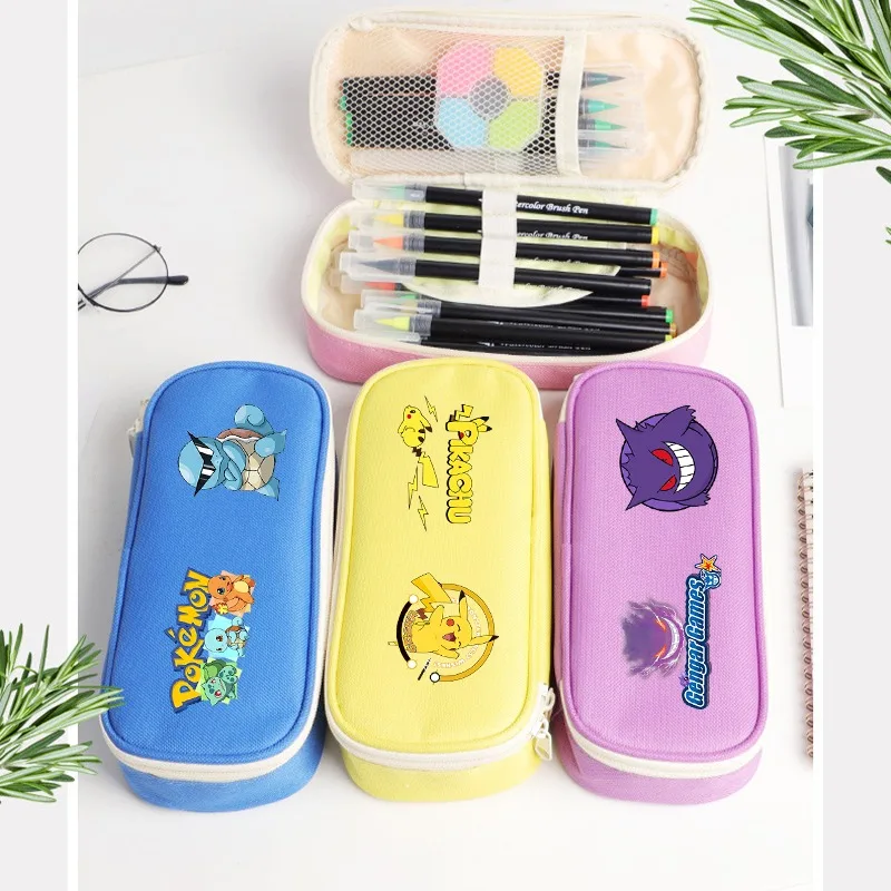 Stationery Office - ポケモンピカチュウ鉛筆ケースかわいい学生文具漫画アニメグラフィックプリント学用品ポータブル大容量ギフト