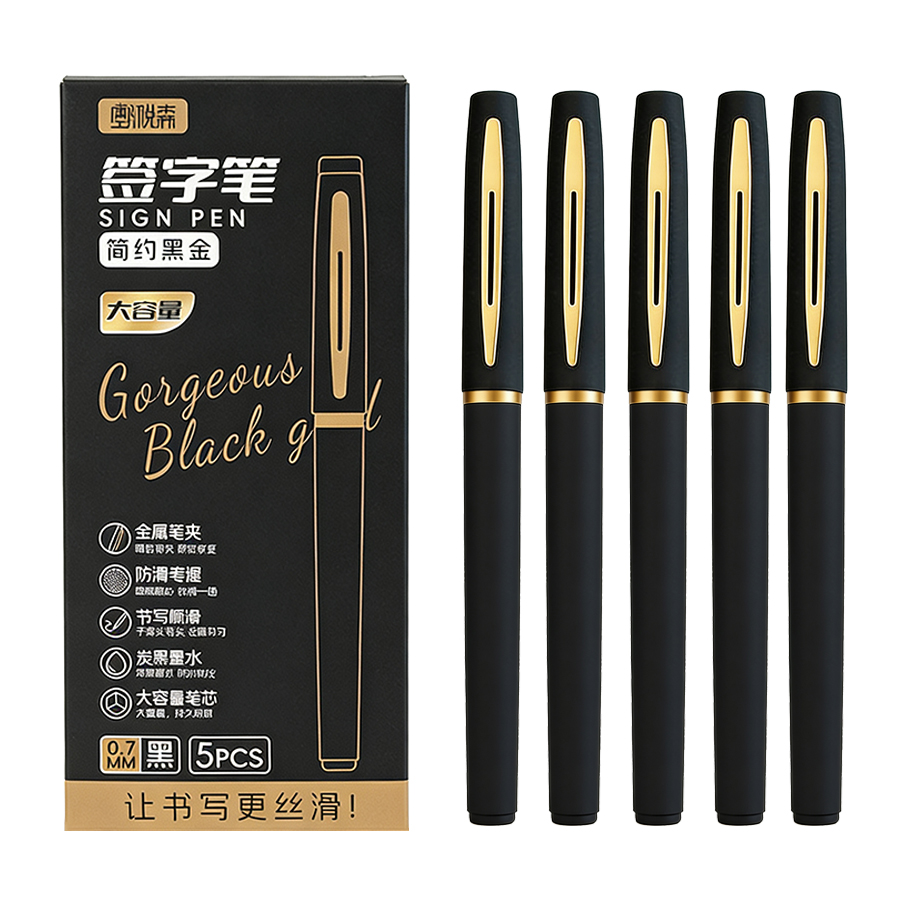 Stationery Supply Business - 5 ピース/パック大容量ゲルペン 0.5/0.7/1.0 ミリメートル先端黒インク署名ペン筆記ビジネス事務用品学校文具