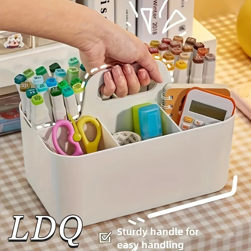 Ideal Stationery & Office Supply - ポータブル5コンパートメント収納バスケット - ハンドル付きプラスチックデスクオーガナイザー、ペン、鉛筆、混合色の文房具に最適