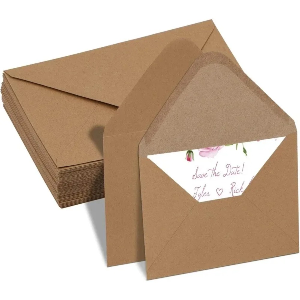 Letter Envelope Kraft - 50 個の古典的なブラウンクラフト空白ミニ紙窓封筒結婚式招待状封筒ギフト封筒