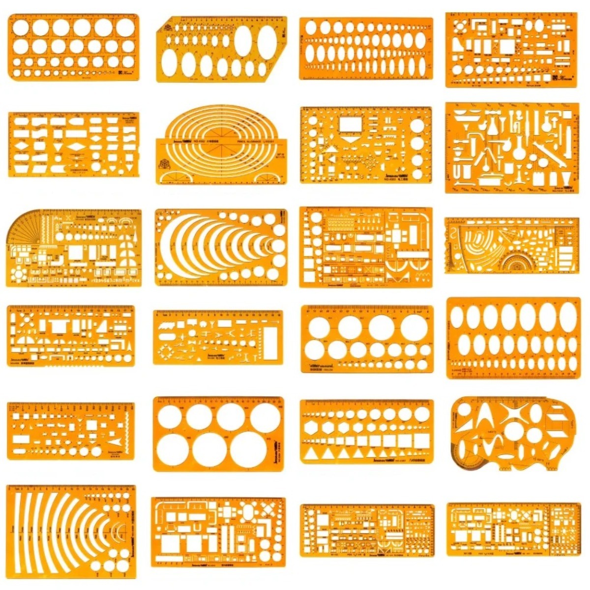 Ruler Set Transparent - 測定定規付き幾何学図形テンプレートセット - 黄色の透明プラスチックツール+ボーナスPEジッパーバッグ - 建築用