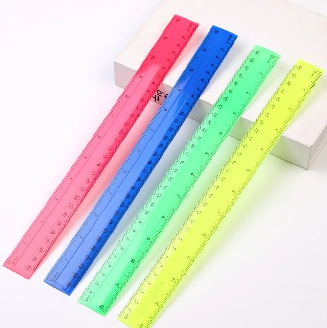 Ruler Set Transparent - 透明なプラスチック製のストレート定規,カワイイ文房具,学校の事務用品,30cm, 4パック