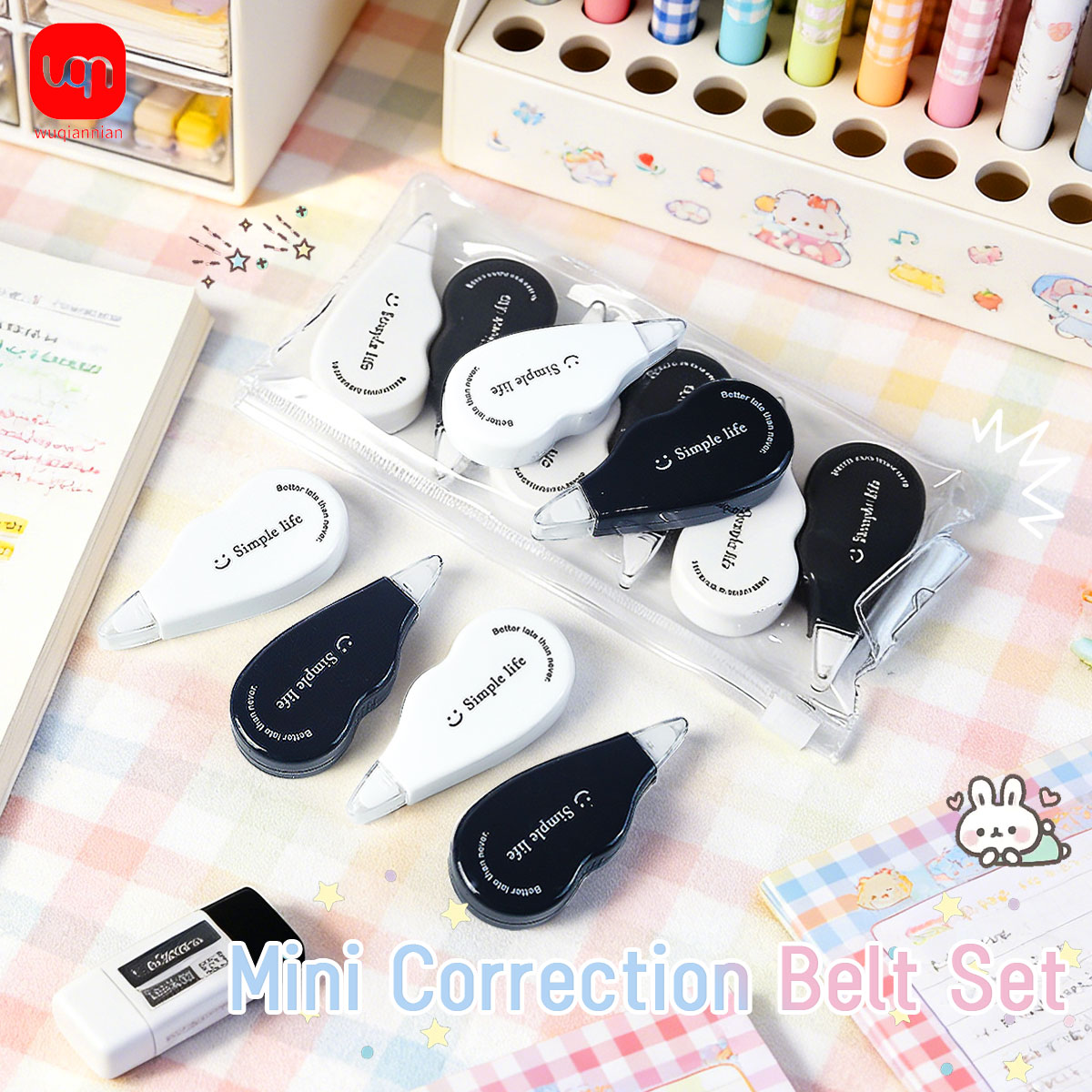 Office Supply Office Stationery Items - WQN - 白黒ミニ修正テープツール、子供や学生向けの斬新なアイテム、学校文具とオフィス用品