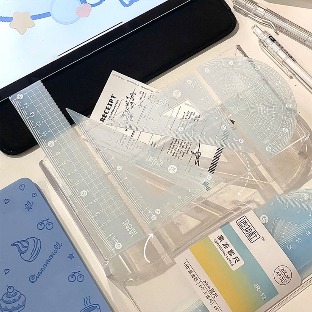 Ruler Set Transparent - 4 ピース/セット多機能 15/20 センチメートルゼリー定規セット透明肥厚セット正方形測定文具分度器学校オフィス