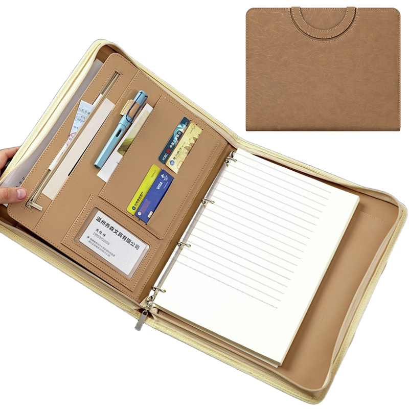 Binder Clip Assorted - 多機能 A4 PU レザービジネスポートフォリオフォルダーリングバインダードキュメントホルダーカードスロット付きペンホルダーオフィスミーティング Co