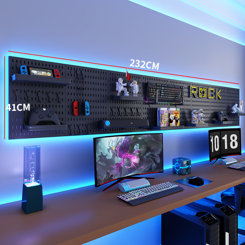 Ideal Stationery & Office Supply - DIY eスポーツ用ペグボードデコレーション。豊富なアクセサリー付きで、キーボード、マウス、その他のアイテムの収納に最適です。