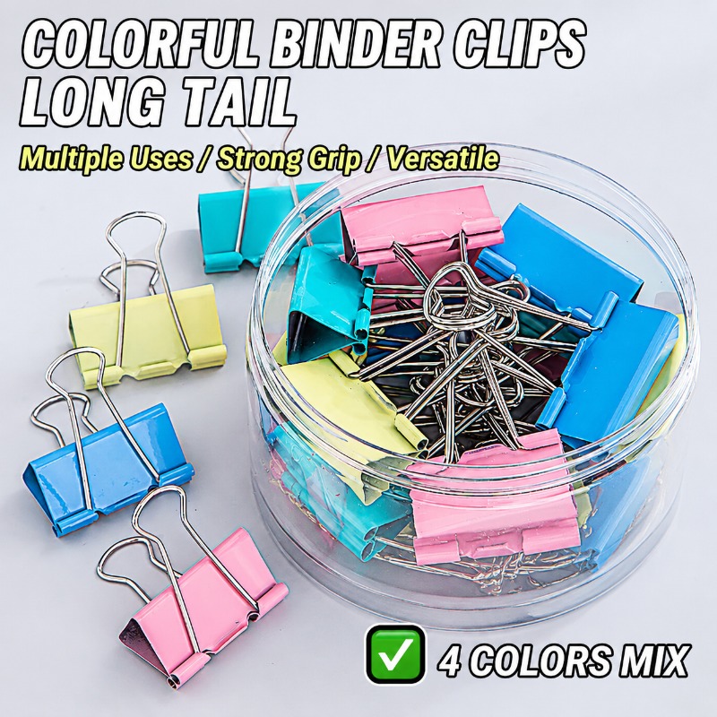 40個入り/セット 長いカラフルな金属製バインダークリップ、 - Binder Clip Assorted のレビューと価格
