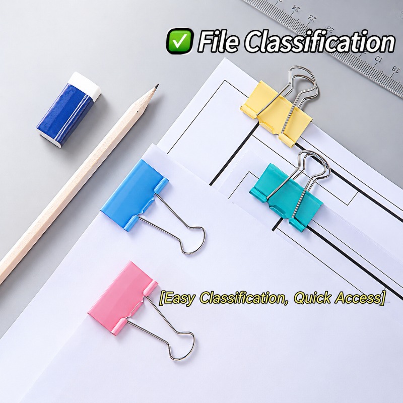 カラフルな金属製バインダークリップ、各種サイズのオフィス用紙 - Binder Clip Assorted のレビューと価格
