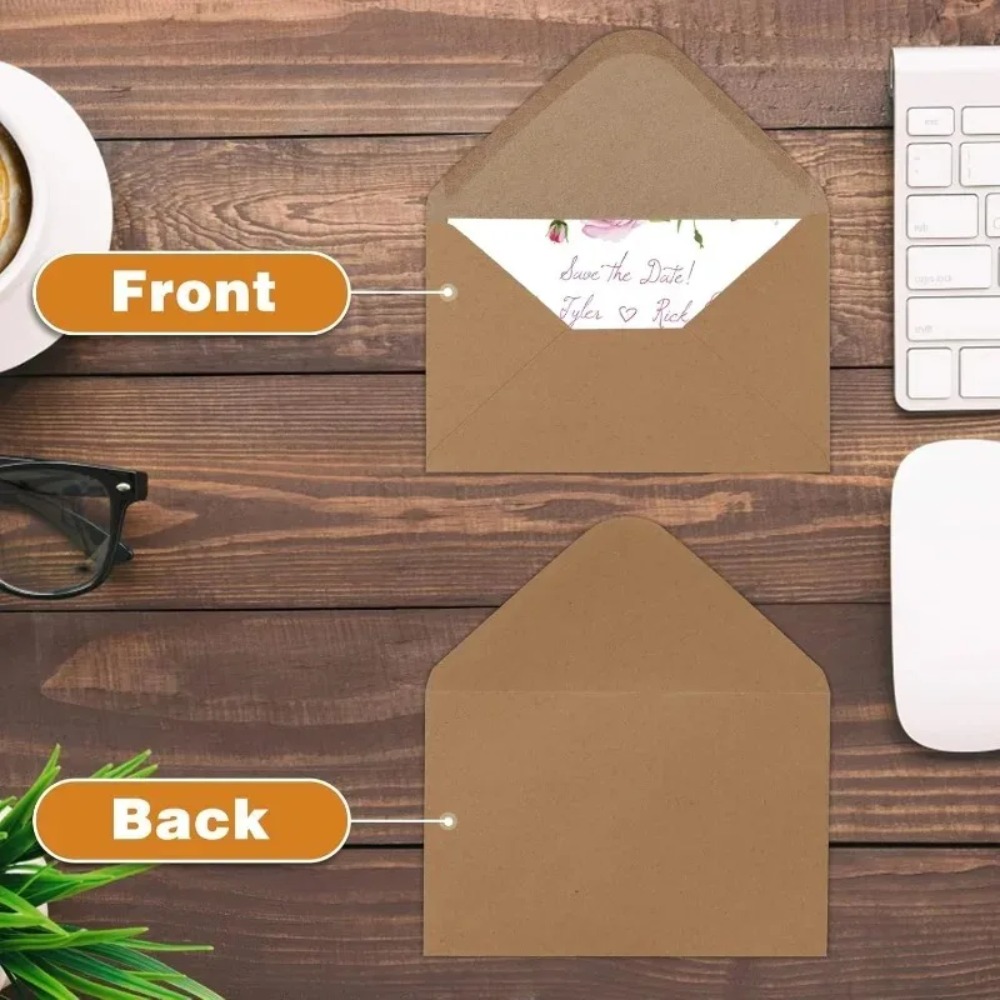 50 個の古典的なブラウンクラフト空白ミニ紙窓封筒結婚式招待 - Letter Envelope Kraft のレビューと価格