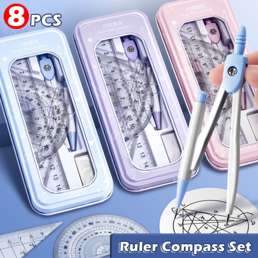 8 ピース/セットプラスチック定規コンパスセット消しゴム透明 - Ruler Set Transparent のレビューと価格