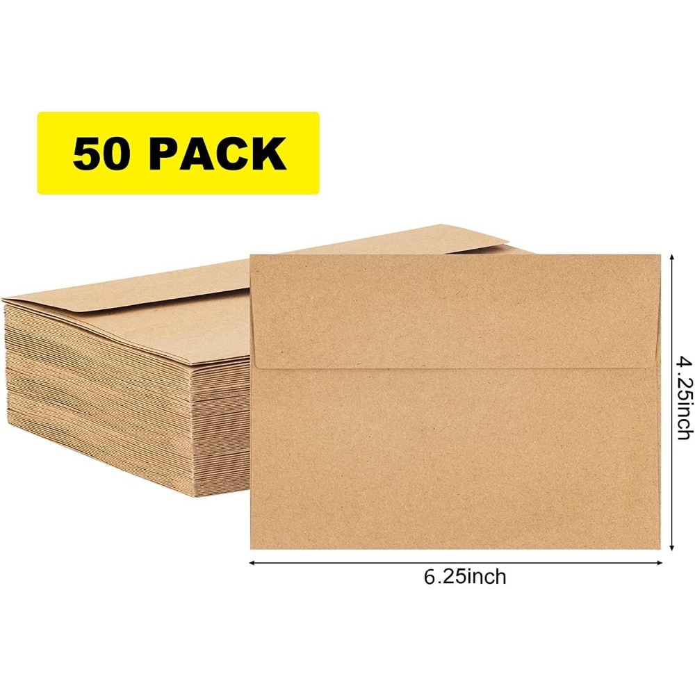 50枚入りクラフト紙封筒 - 4 x 6インチの茶色のクラフ - Letter Envelope Kraft のレビューと価格
