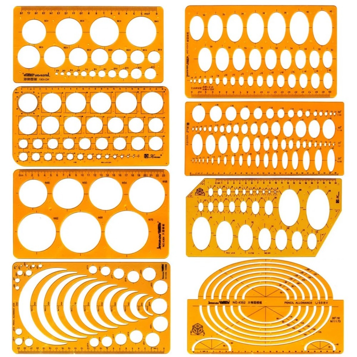 測定定規付き幾何学図形テンプレートセット - 黄色の透明プラ - Ruler Set Transparent のレビューと価格