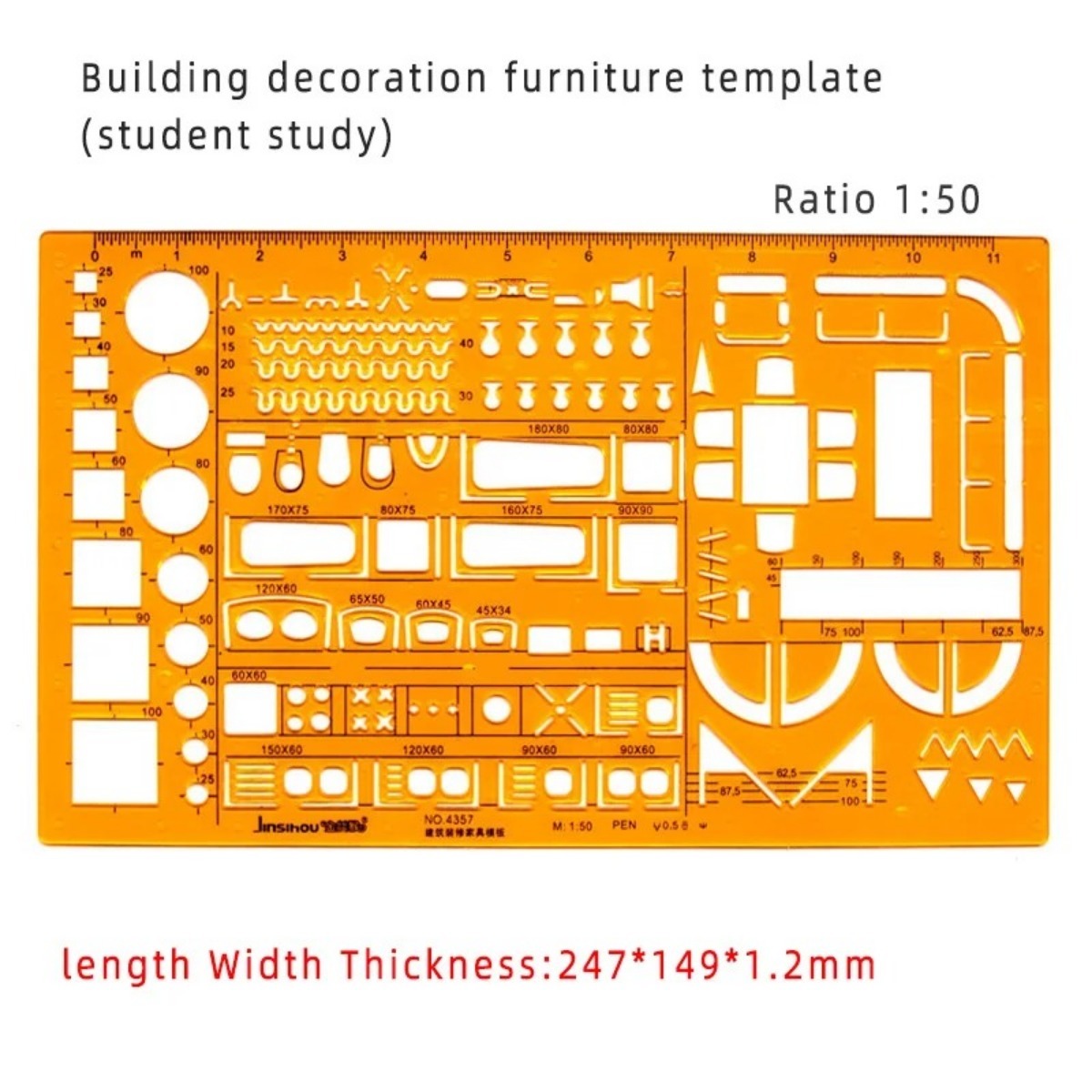 測定定規付き幾何学図形テンプレートセット - 黄色の透明プラ - Ruler Set Transparent のレビューと価格