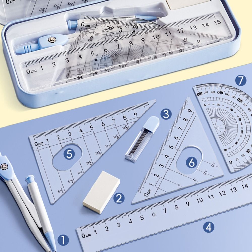 8点セット プラスチック製定規 コンパスセット 消しゴム 直 - Ruler Set Transparent のレビューと価格