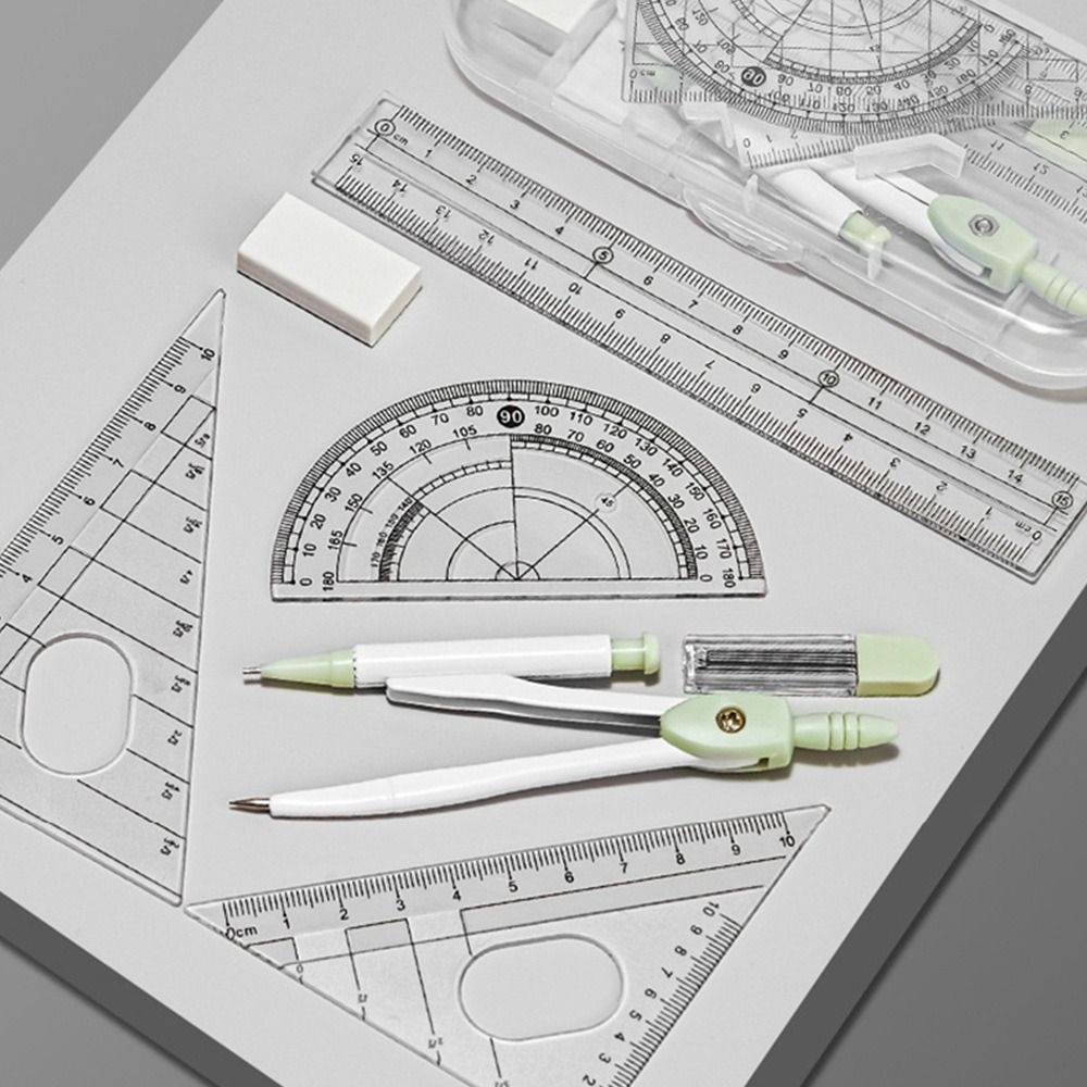 8 ピース/セットプラスチック定規コンパスセット透明消しゴム - Ruler Set Transparent のレビューと価格