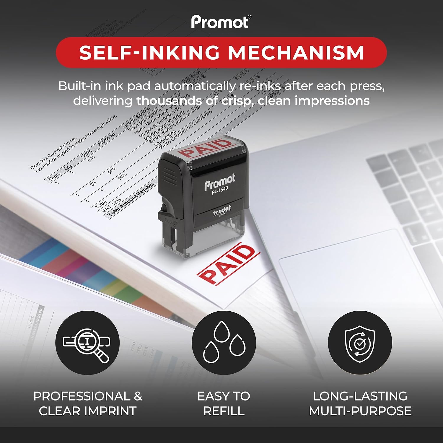 セルフインキング式有料スタンプ 赤色 再充填可能 オフィスス - Self Inking Stamp のレビューと価格