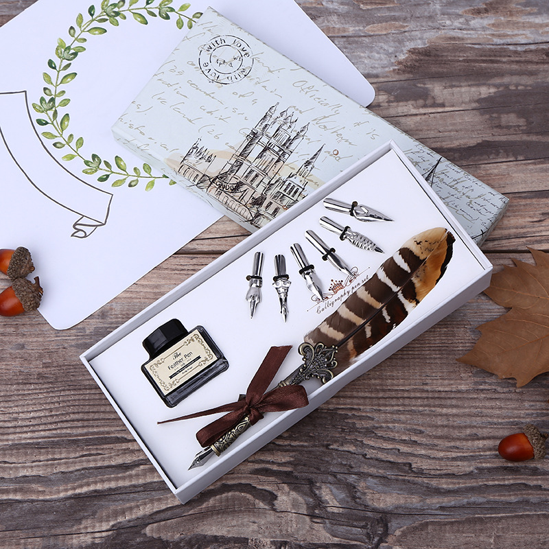 レトロフェザーディップペン筆記インクセット絶妙な文房具スタン - Self Inking Stamp のレビューと価格