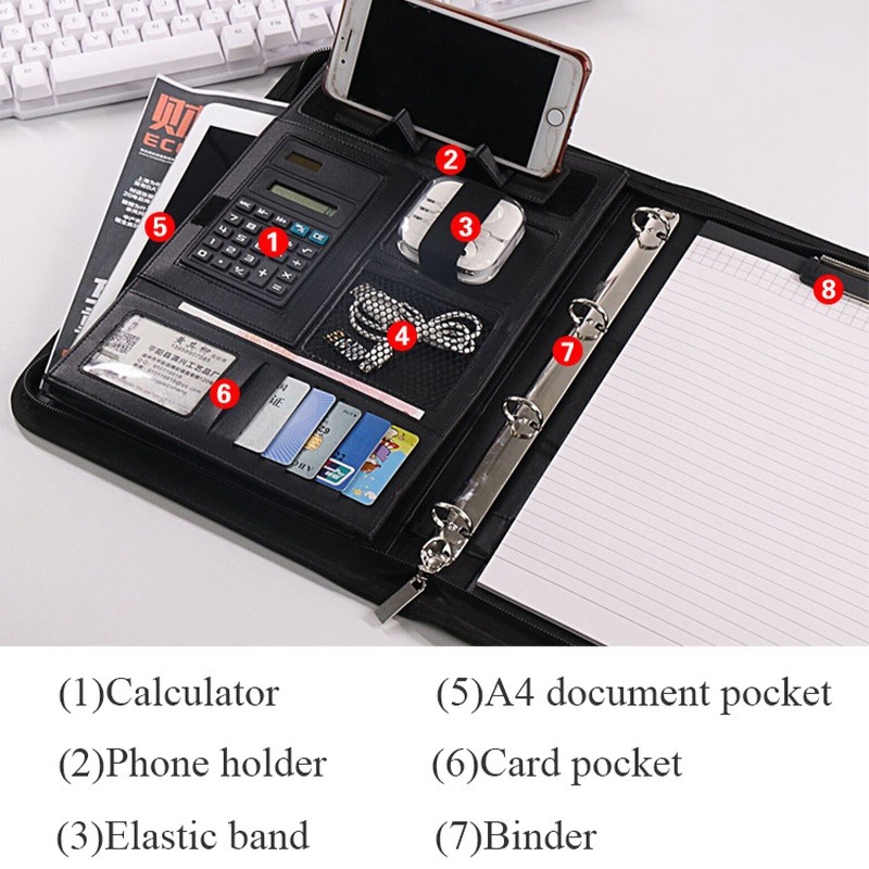 1Pc A4 PU レザージッパーファイルフォルダーバッグド - Portfolio Folder Zip のレビューと価格