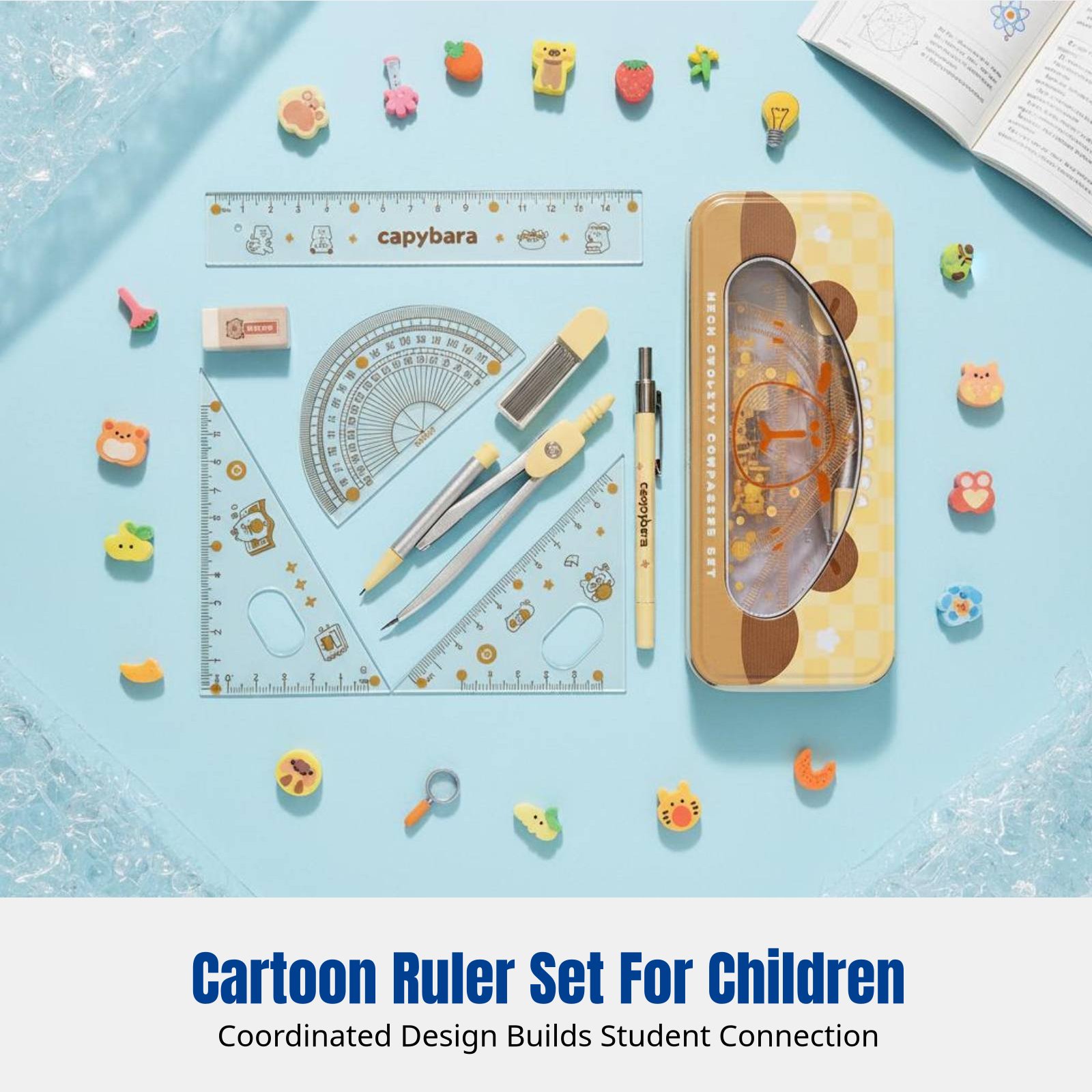学生用定規セット、漫画テーマ、透明、小学校・中学校用、かわい - Ruler Set Transparent のレビューと価格